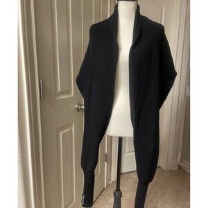 Freya Harper London Ribbed Knit Scarf with Sleeves Wrap Shawl Cardigan Black